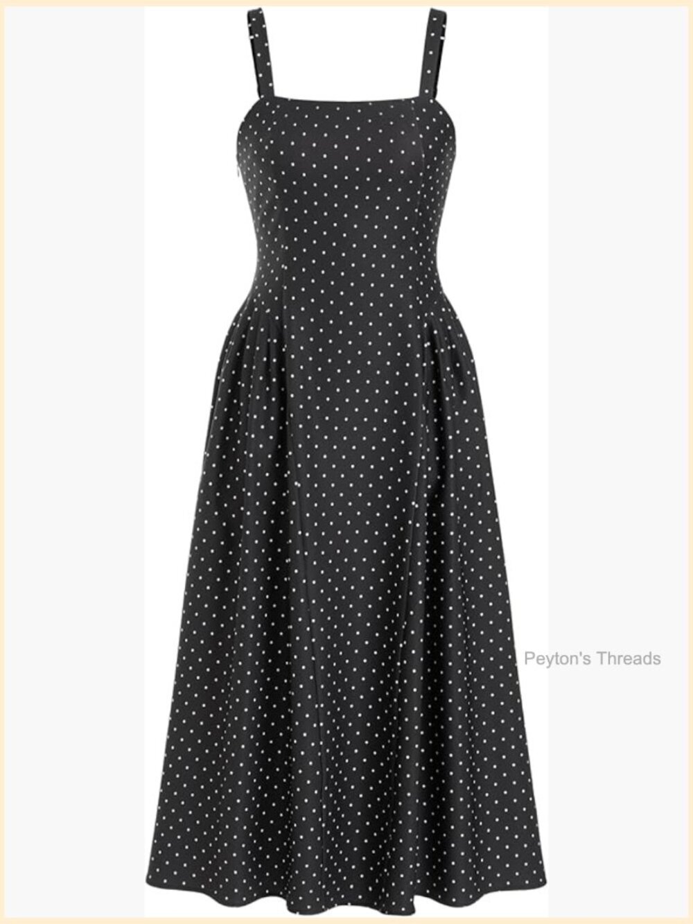 Square Neck Sleeveless Midi A-Line Dress with Pockets Polka Dot